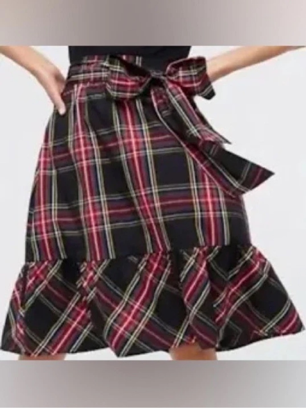 J. Crew  Tartan Plaid Big Bow Ruffle Trim Midi
Skirt size 6